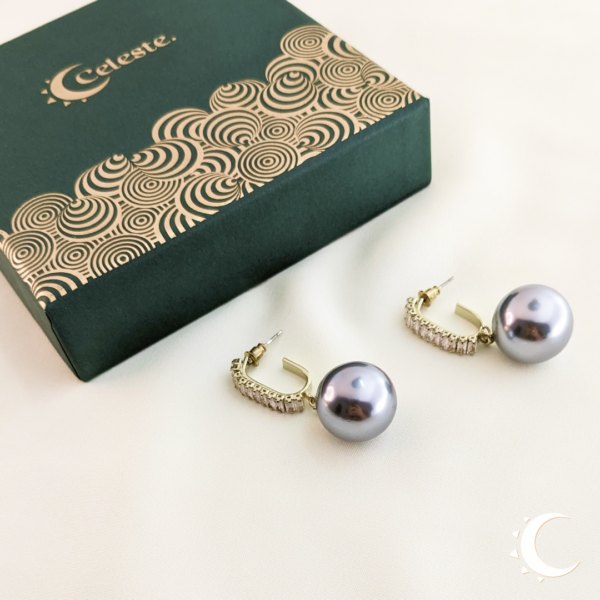 J-Curved Hoop Shiny Silver Ball Earrings - Image 2