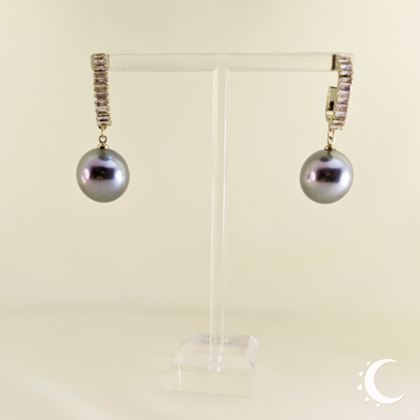 J-Curved Hoop Shiny Silver Ball Earrings - Image 3