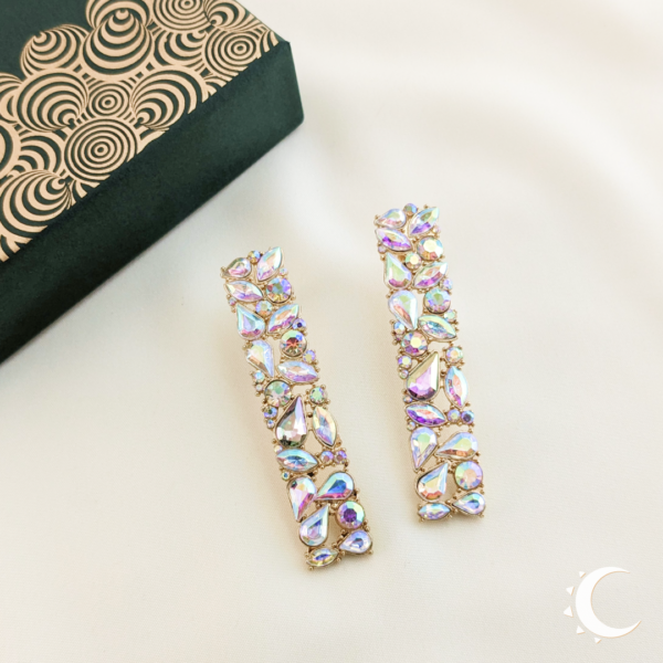 Moonstone-White Drop Crystal Studs