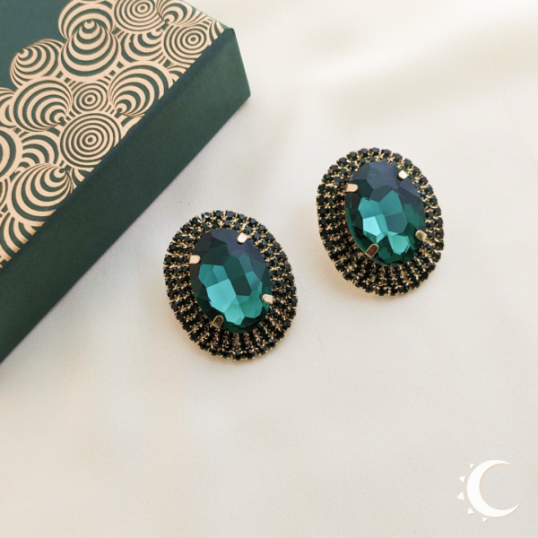 Oval Glamour Studs - Deep Sea Green