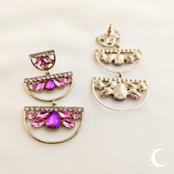 Pink Rhinestone Symmetrical Chandelier Dangles - Image 2