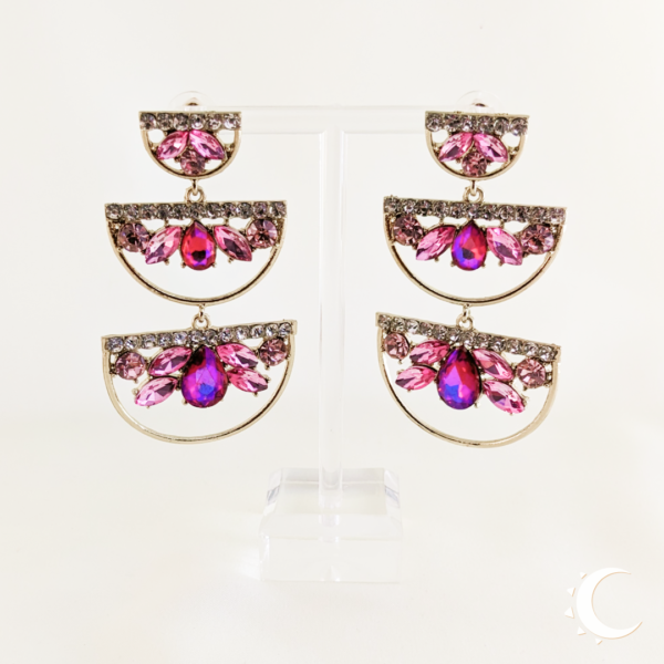 Pink Rhinestone Symmetrical Chandelier Dangles - Image 4