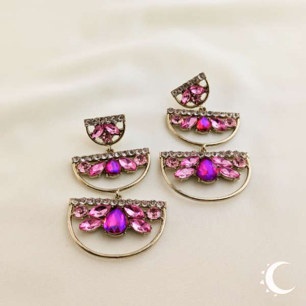 Pink Rhinestone Symmetrical Chandelier Dangles