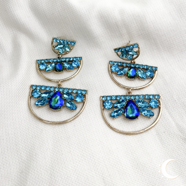 Turquoise Rhinestone Symmetrical Chandelier Dangles - Image 2