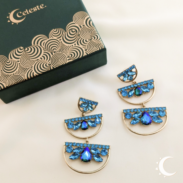 Turquoise Rhinestone Symmetrical Chandelier Dangles - Image 4