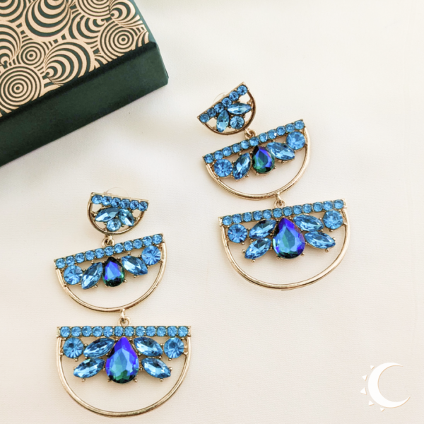 Turquoise Rhinestone Symmetrical Chandelier Dangles - Image 7